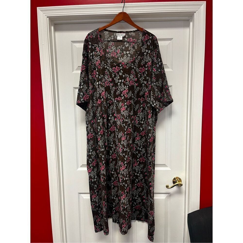 Ulla Popken Gray Floral Print Scoop Neck Jersey Maxi Dress sz 24/26 NWOT